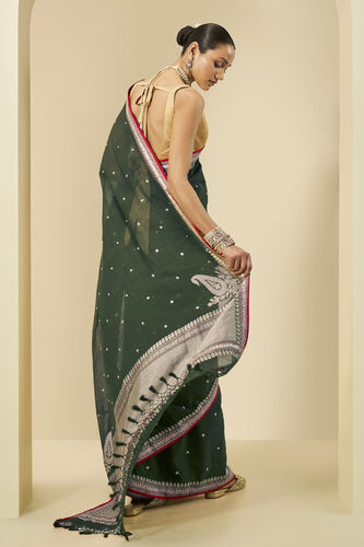 Varshal Embroidered Cotton Saree - Green, Green, image 3